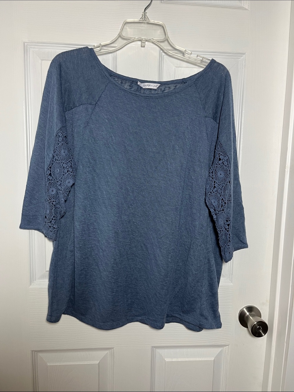 Caslon Blue Crochet-Sleeve Women's Top